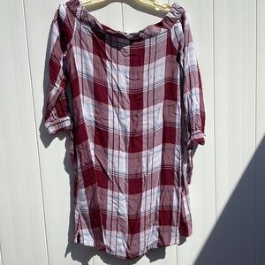 SO Heritage Plaid Off the Shoulder Dress, Size M